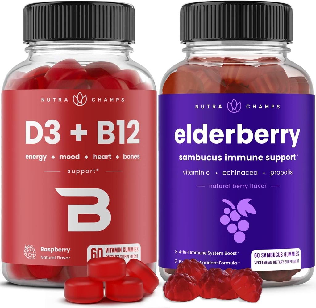 NutraChamps Vitamin B12 Gummies dan Elderberry Gummies Bundle