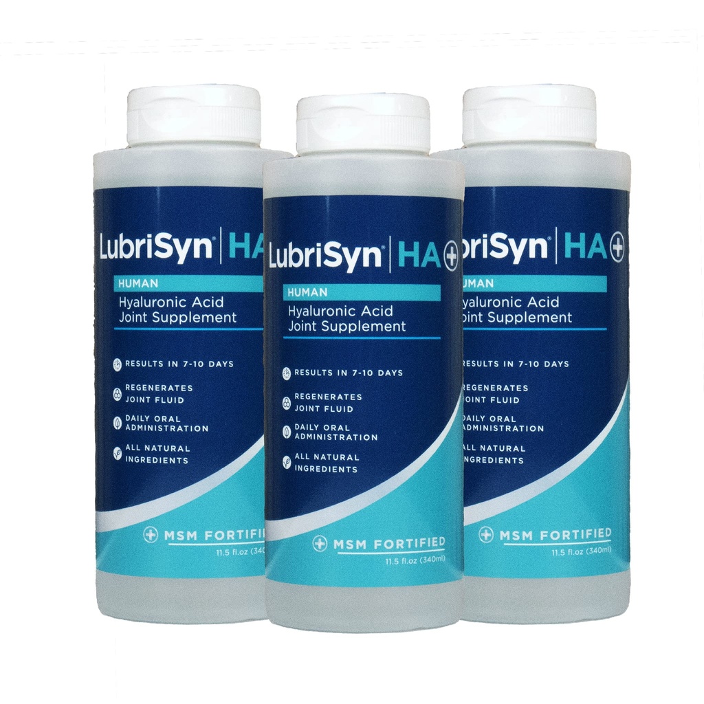 Lubrisyn Hyaluronic Acid Oral Joint Supplement with MSM - Liquid HA Formula Mans - Promotes Gabungan Dukungan, Mobility, Fleksibilitas, Hidration & Healthy Fungsi untuk Pria & Women & Women - 3 x 115oz