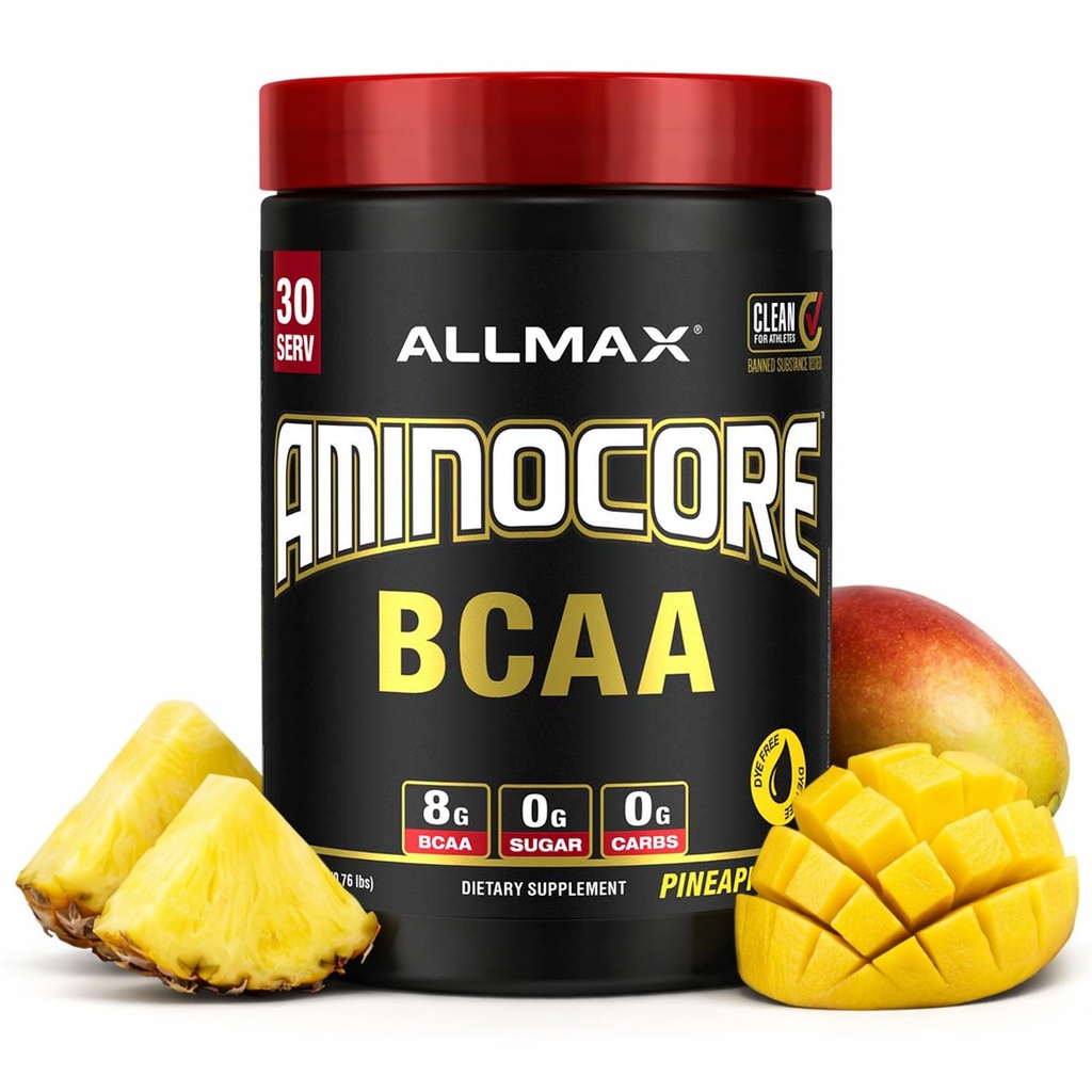 ALLMAX Nutrection AMINOCORE BCAA Powder, 8.18 Grams of Acids Amino, Intra dan Post Workout Recovery Drink, Gluten Free, Pineapple Mango, 315 g