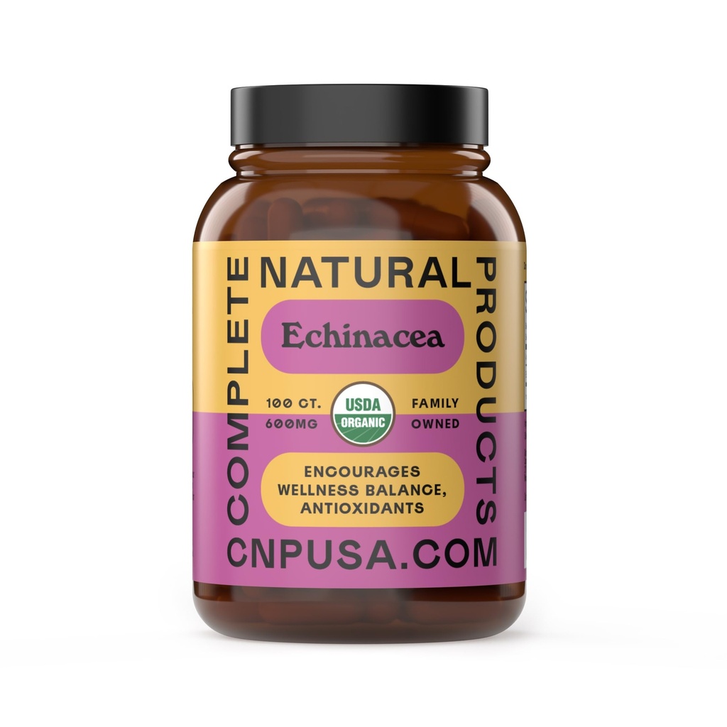 Complete Natural Products Organic Echinacea Capsules 600mg, 100ct Averk 124; Plant - Based, Immune System & Seasonal Health Support 12.4; Pure Herb, Non-GMO, Vegan Capsules