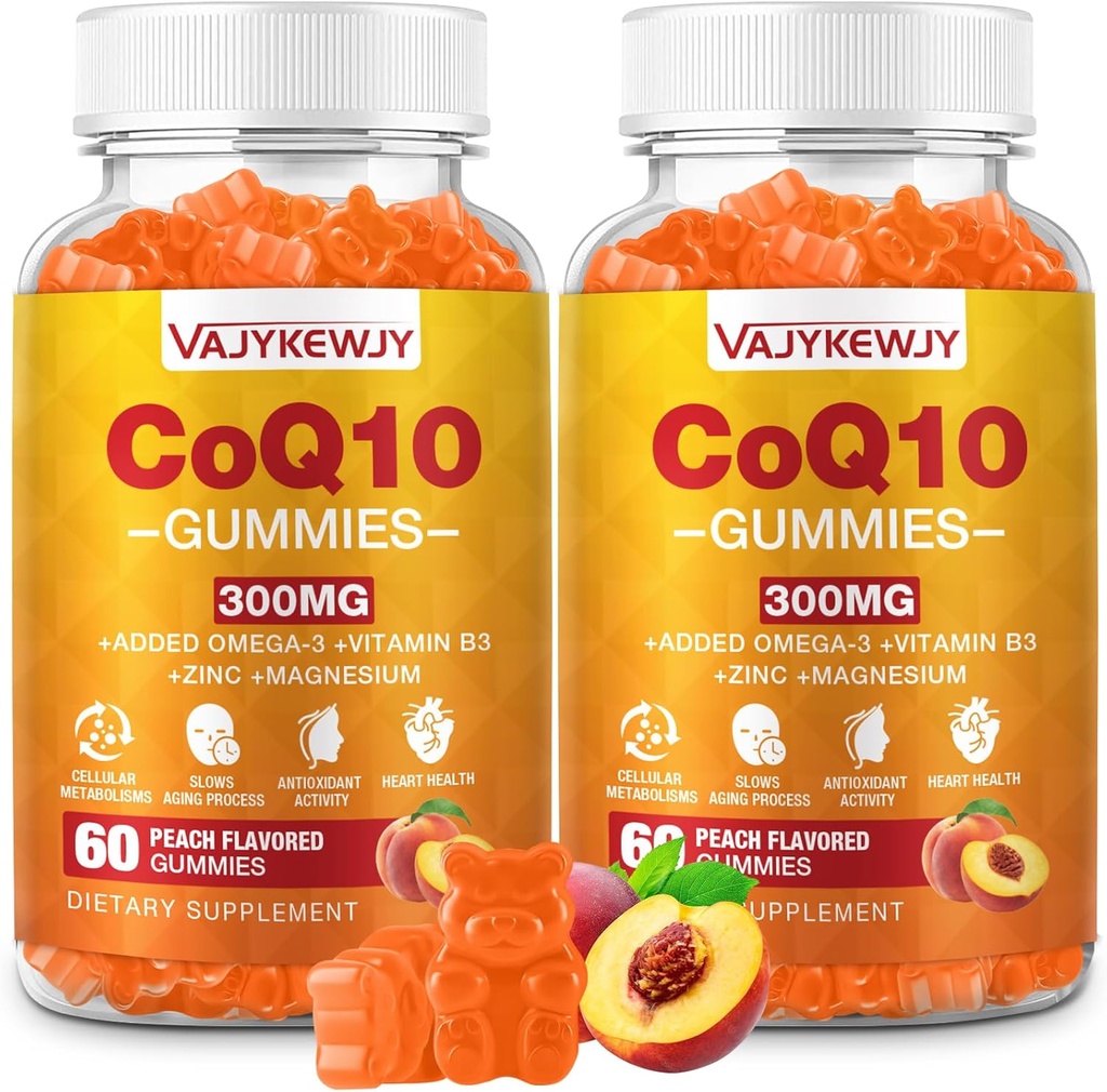 2 Pack CoQ10 Gummies 3000 mg - plus Omega-3, Vitamin B3 & Zinc, Suplemen Absorpsi Tinggi Koenzim Q10 untuk Dukungan Energi Sel & Antioksidant, Tegan 120 Count