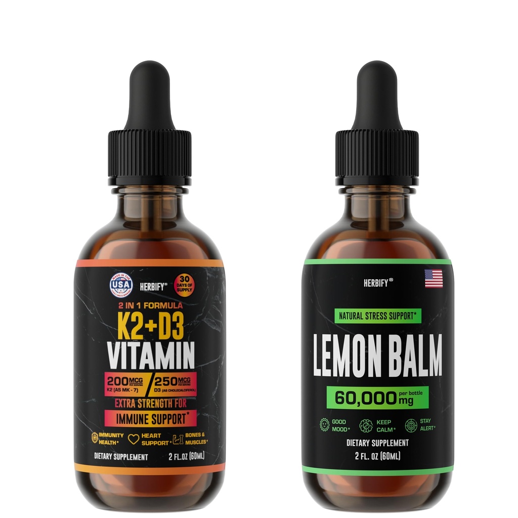 HERBIFY Bundle - K2 dan D3 Drops & Lemon Balm Tincture - Bone Strake & Mood Boost