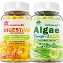 LLIICARE Sugar Free Omega 3 Fatty Acid 2000mg With 640mg DHA & 290mg EPA, Multivitamin, CoQ10, Astaxanthin + Ginger Filled Gummies for Nausea - Stomach Relief