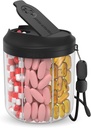 Pill Dispenser dengan 7 Large Comment, Pill Bottle Organizer 4.4 x 3.6 "Dia for Travel, Tambahan Penyelenggara dengan Design Anti- Mixing, BPA-Free Pill Container dengan 20 Pcs Label, Hitam