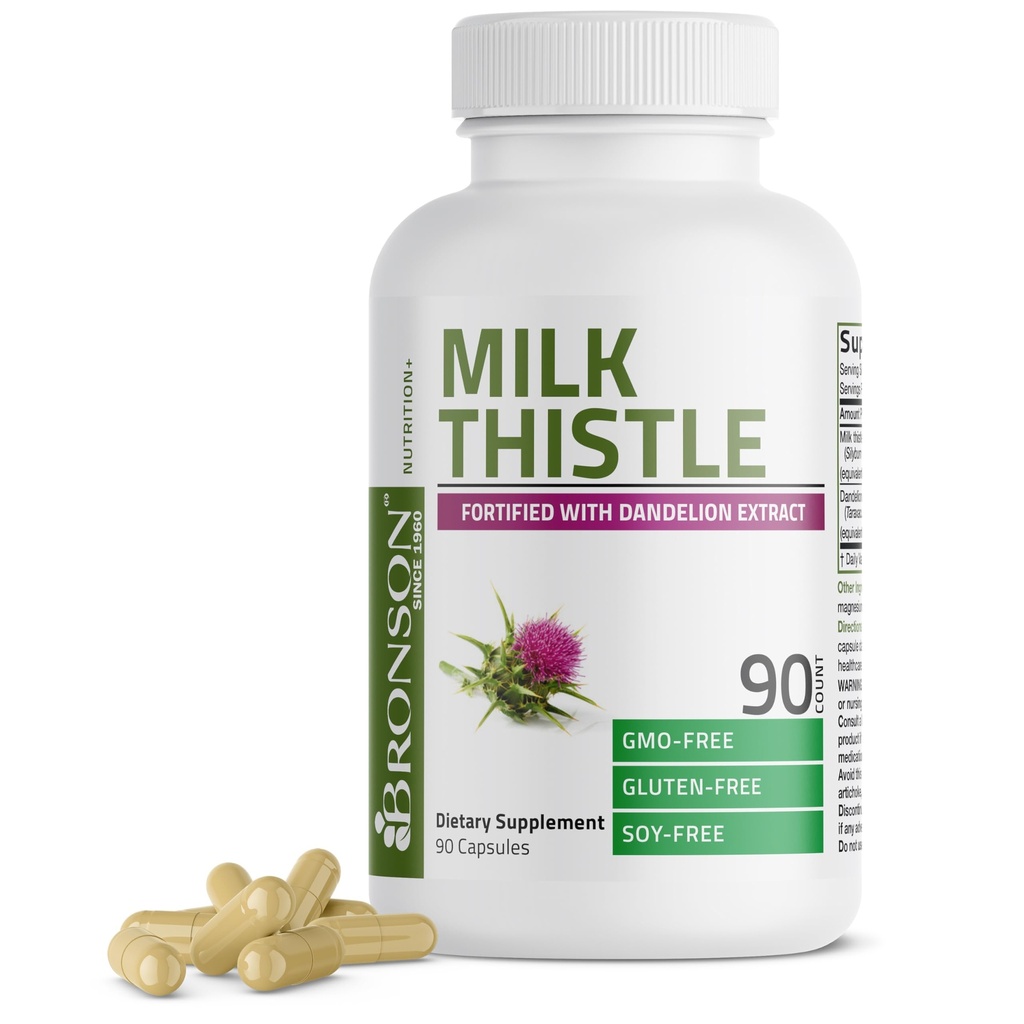 Bronson Milk Thistle Silymarin Marianum & Dandelion Extract Liver Health Support, Detox, 90 Capsules