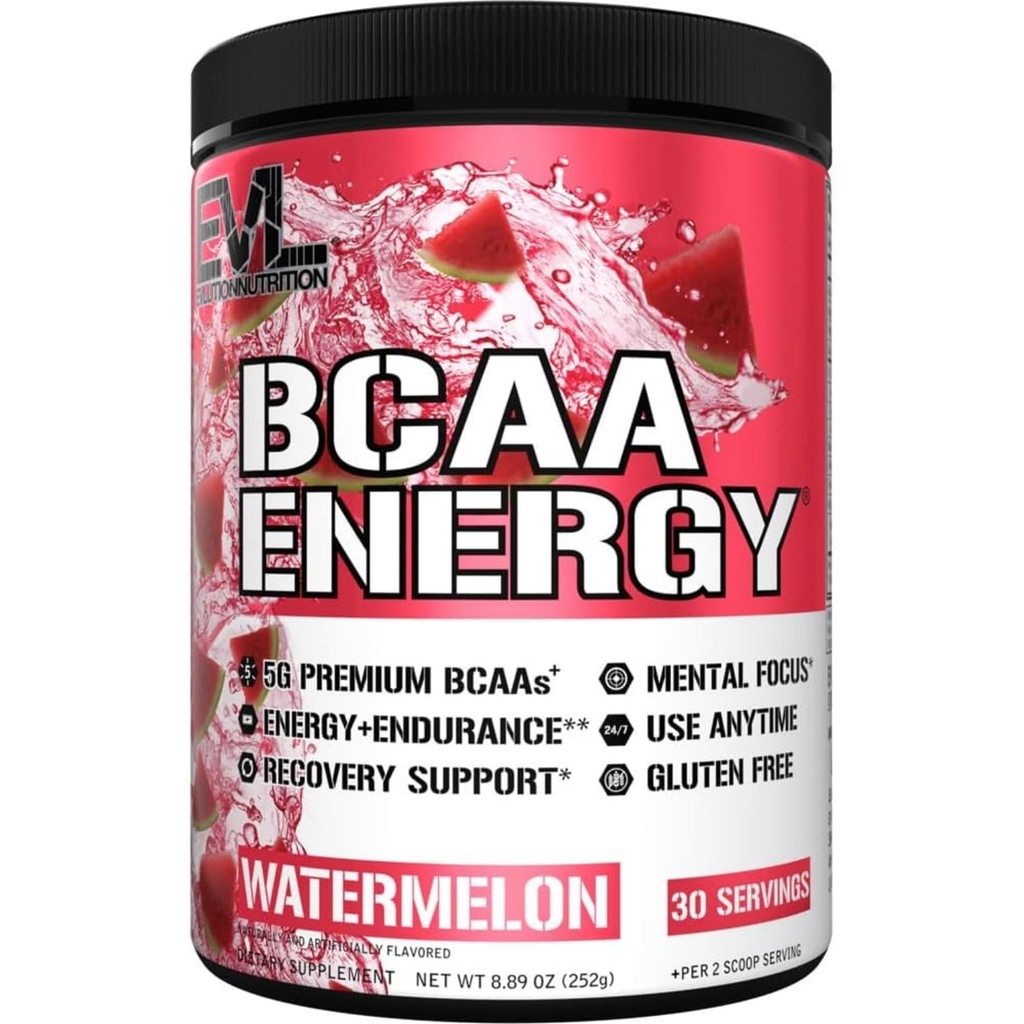 EVL BCAAS Amino Acids Powder - BCAA Energi Pre Workout Powder untuk Pembangunan Otot dan Endurance - Rehydrating Post Workout Recovery Minum dengan Kafein Natural
