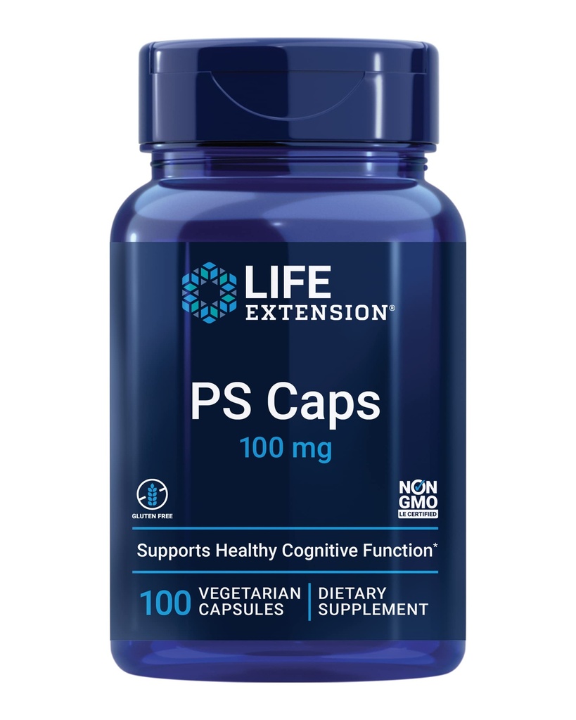 Ekstensi Kehidupan PS Caps, phosphatidylserine, untuk Performance Cognitive, Gluten- Free, Non-GMO, Vegetarian, 100 Capsules
