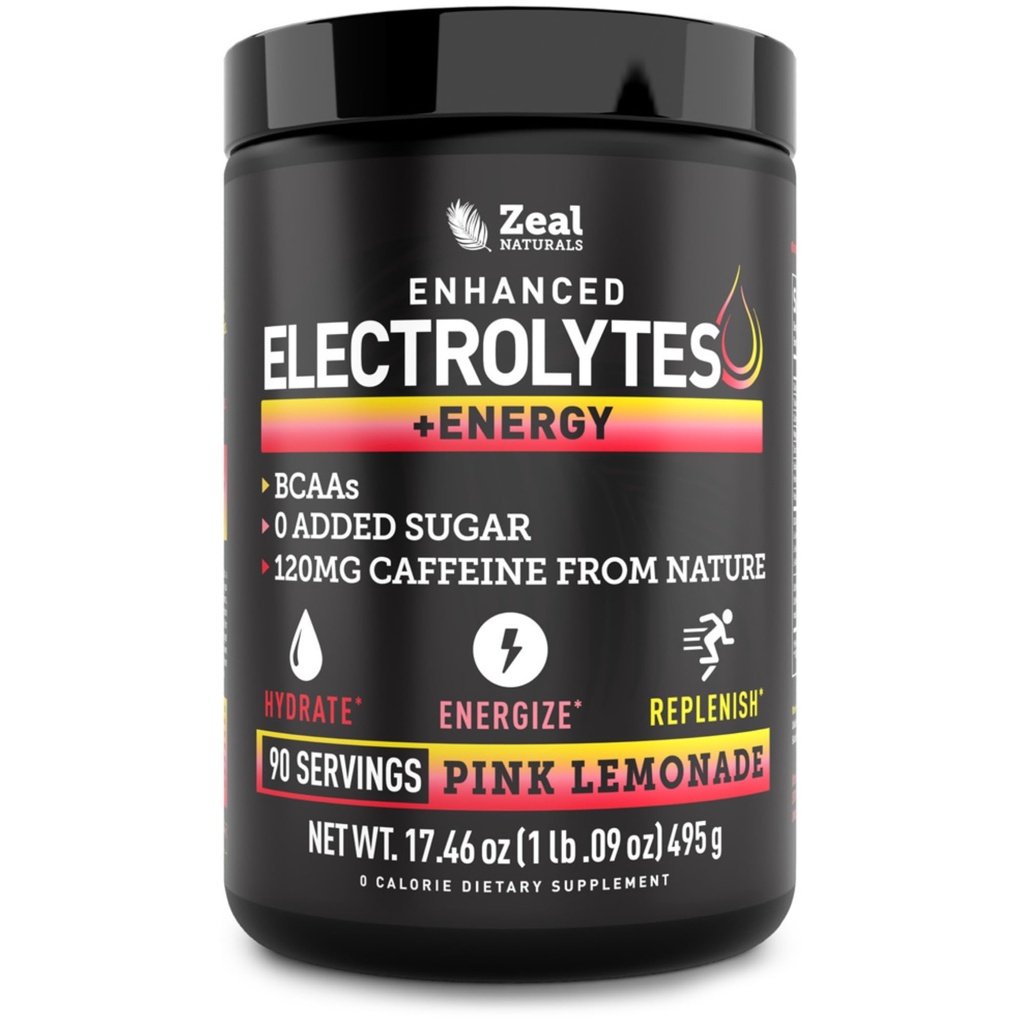 Pre- Workout Electrolite + Energy Powder Mix (90 Servings 12.4; Pink Lemonade) w / 0 Sugar + BCAS + B-Vitamin Electrolite Supplemen w Potemarial Zinc & Magnesium for Hydration - Keto Electrolytes