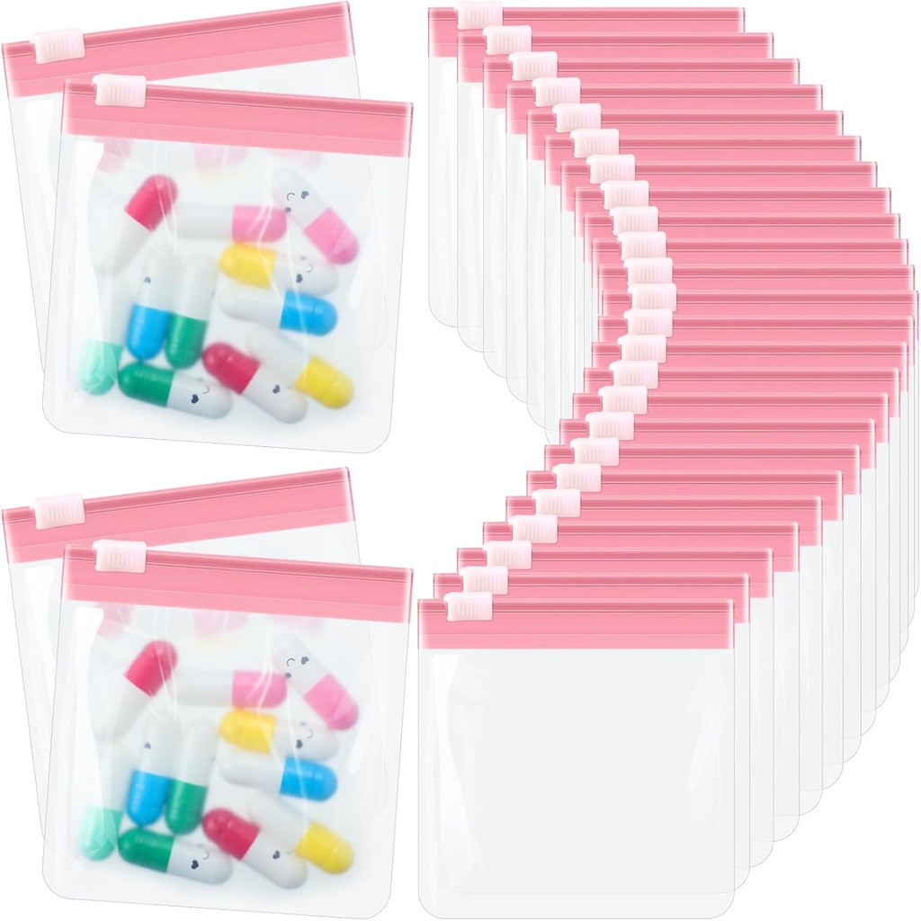 24 Pieces Pill Pouch Bags Zippered Pill Pouch Set Reusable Translucent Medicine Organizer Self Sealing Medicine Bag Plastic Pill Bags dengan Slide Lock Pill Bags for Pills (Light Pink)