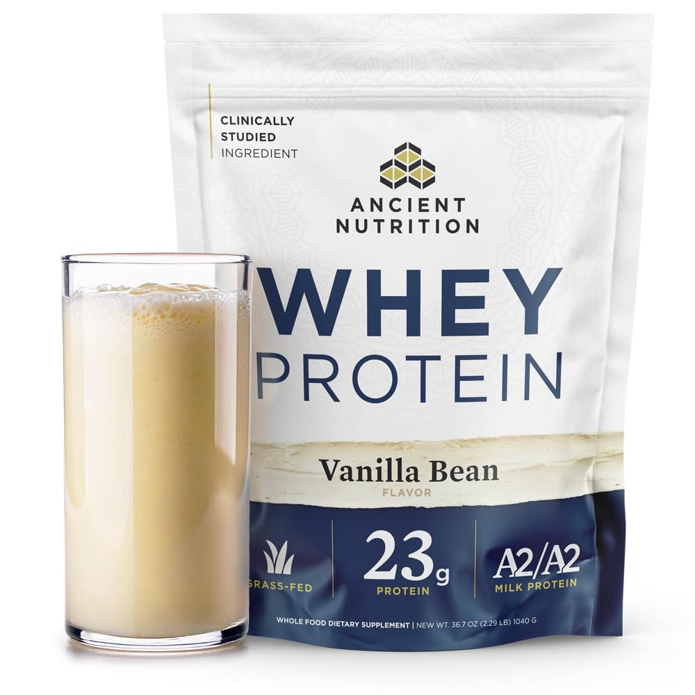 Kuburan Nutrition Kuno Fed Whey Protein, 23g Protein, Collagen Peptides Hydrolyzed, Regeneratif Organik A2 / A2 Milk Protein (35 Pelayan, Vanilla Bean)