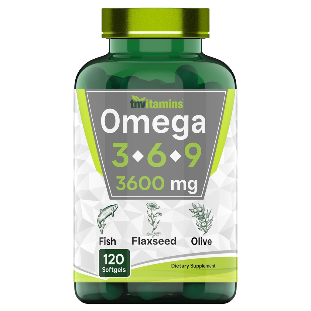 tnvitamin Triple Omega 3 = 3600mg x 120 Softgeels 124; Omega Essugrant Fatty Acids from Fish Oil (EPA & DHA), Flaxseed (ALA & LA), & Olive Oil (OA) Suplemen Perempuan & Men & 444- GMO