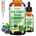 Tambahan Besi Liquid untuk Perempuan Pria & Anak-anak, Vegan Besi Drops dengan Vitamin C D, B12, B-Complex, Cair Potensi Tinggi dengan Multivitamin untuk Anemia, Dukungan Energi, Darah, Magnesium Lembut