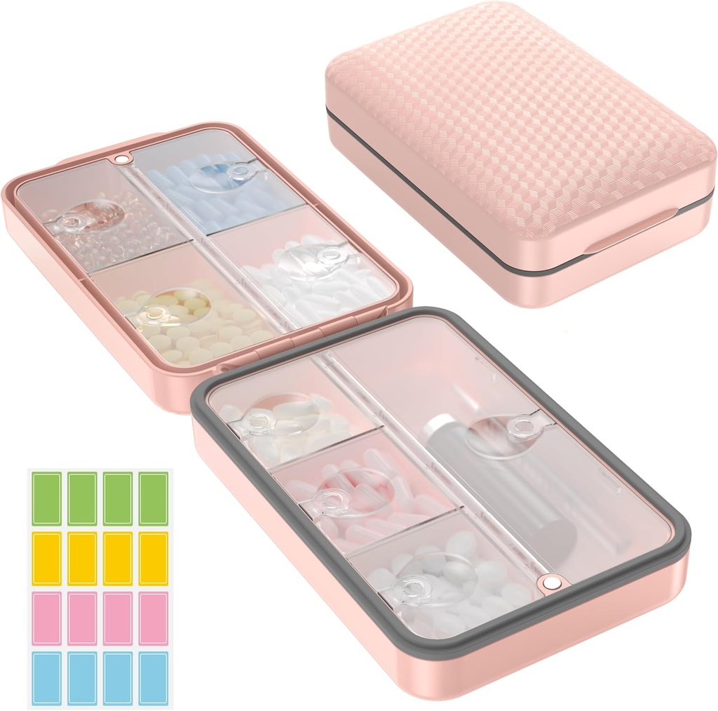 Restree Weekly Pill Organizer, Moicic Magnetic Provicept Pill Case, Large Capacity Travel Box with Inner Clear Lid for Vitamin, Suplemen, and Daily Mediacts 8 Comment (Pink)