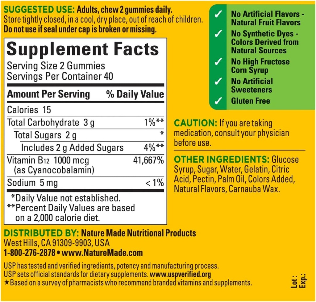 Nature Made B12 Energy Gummies 80 Count, (Paket 2), rasa mungkin bervariasi.