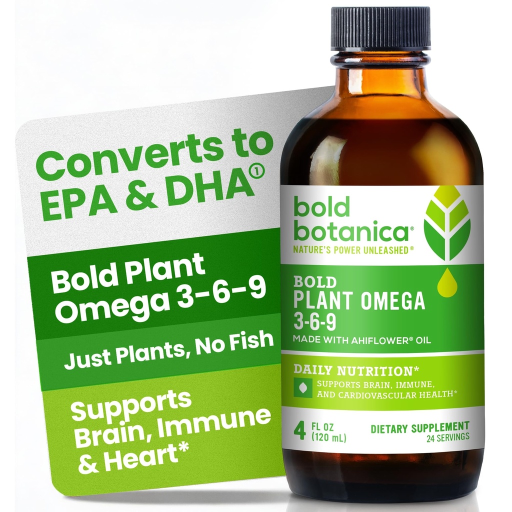 Boteanica Tanaman Omega 3-6-9, dengan Ahiflower Oil, Vegan Omega 3, Complete Plant-Based Omegas for Brain & Imune Health, Better than Flax, Fish Free, Great Taste, Sugar- Free, Non-GMO, Liquid- 4 oz
