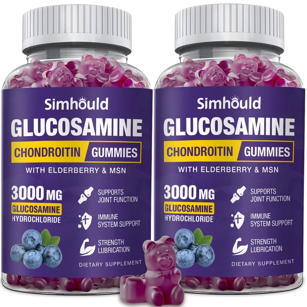 2 Packs Glucosamin Chondroitin Gummies - 3000MG Tambahan Dukungan Bersama Dengan MSM & Elderberry, Fleksibilitas, Antioksidant Immune Dukungan untuk Dewasa, Pria & Perempuan