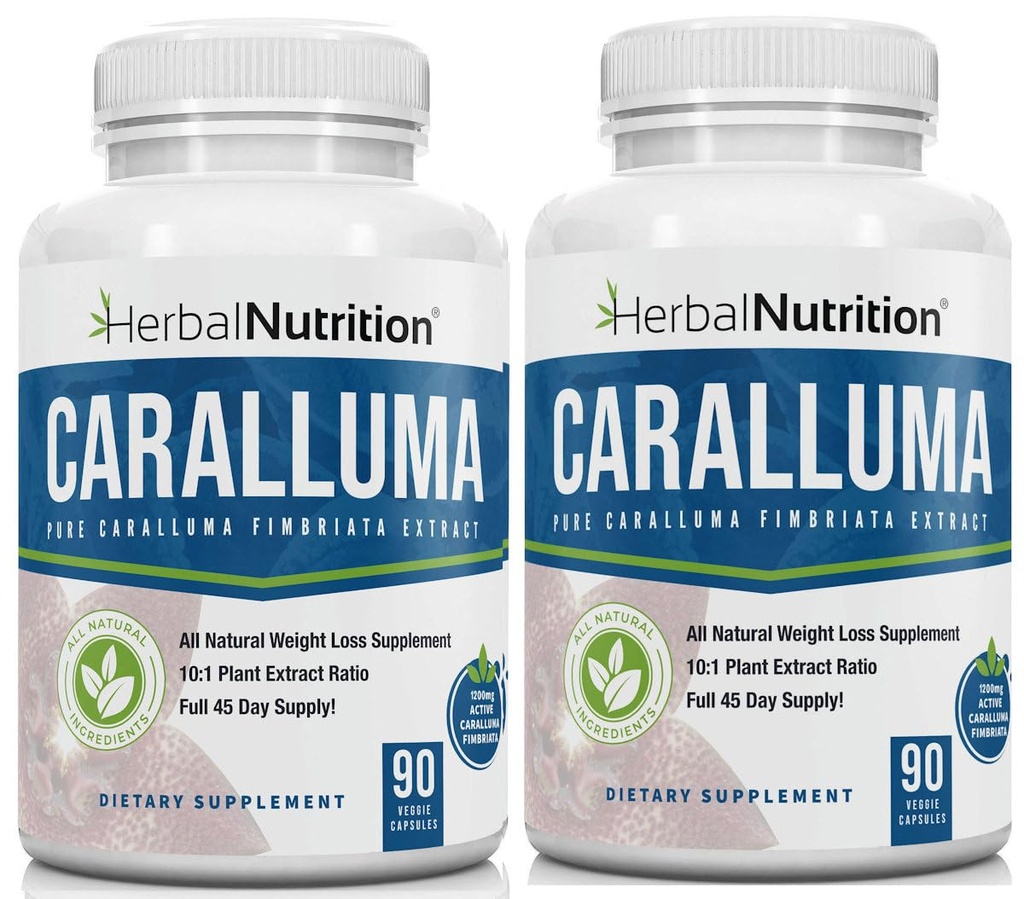 Herbal Nutrition Caralluma Fibbriata 180 Capsules Two Bottle Pack Maksimal Kekuatan 10: 1 Ekstrak Rasio 1200mg All-Natural Diet, Energi, Endurance dan Weight Management Suplemen
