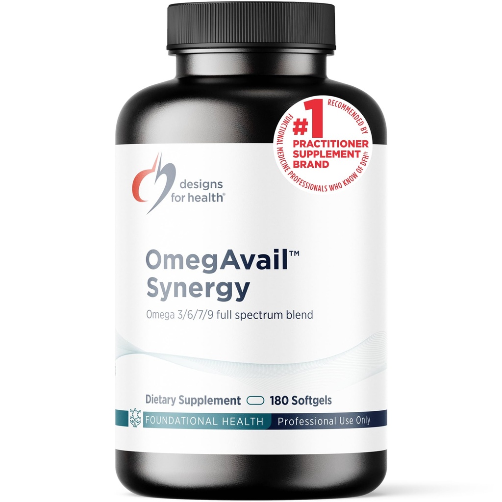 Design for Health Omegavail Synergy - Omega Complex for Dewata - Omega 3-6-7-9 Fatty Acids from Borage and Macadamia Oil + Triglyceride (TG) Fish Oil with DHA & EPA (180 Softgels)