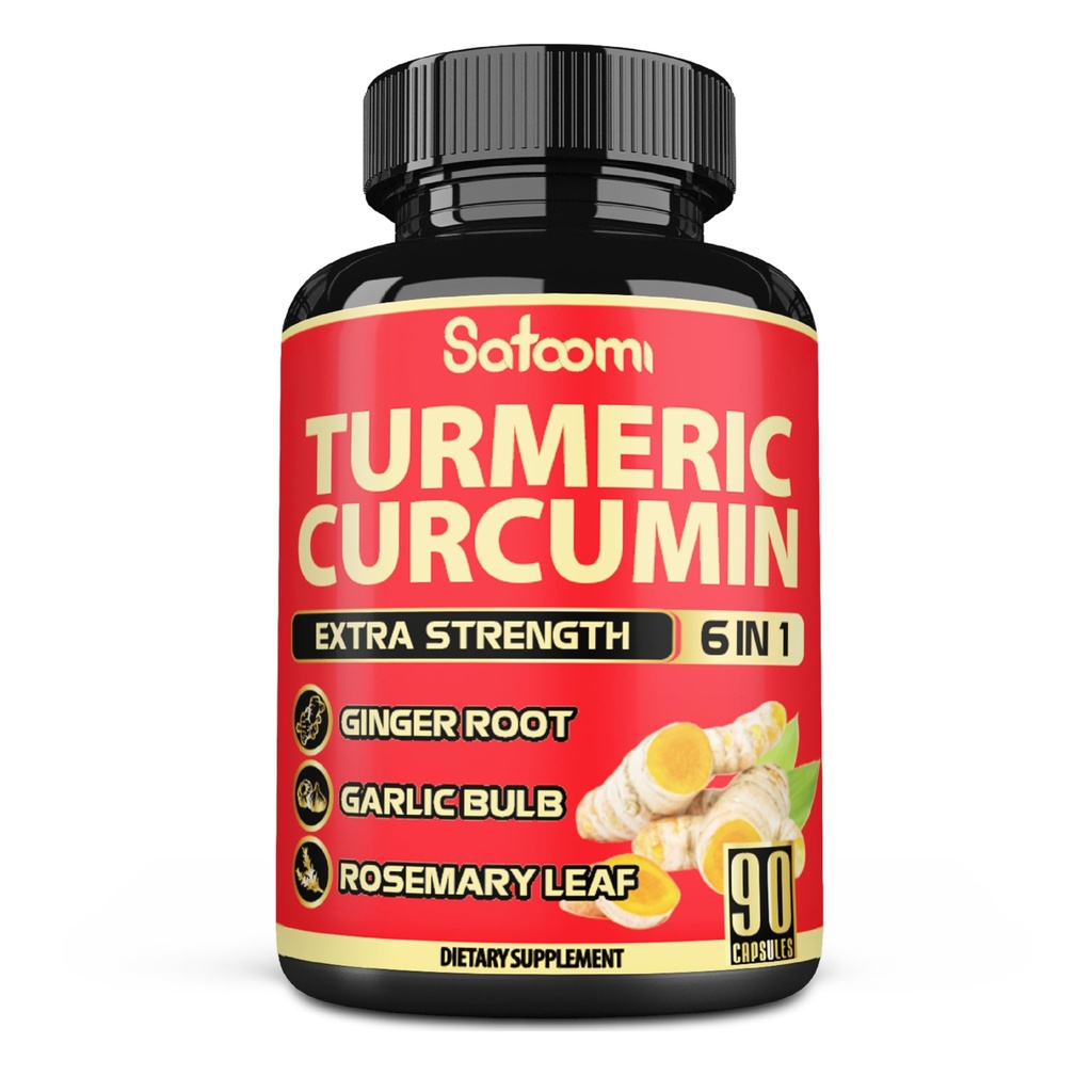 Satoomi 6in1 Turmeric Curcumin Supplement - 3 Bulan Supply - 95% Curcuminoid with Ginger Root, Bawang Bulb, Rosemary & Black Pepper - 90 Kapsul