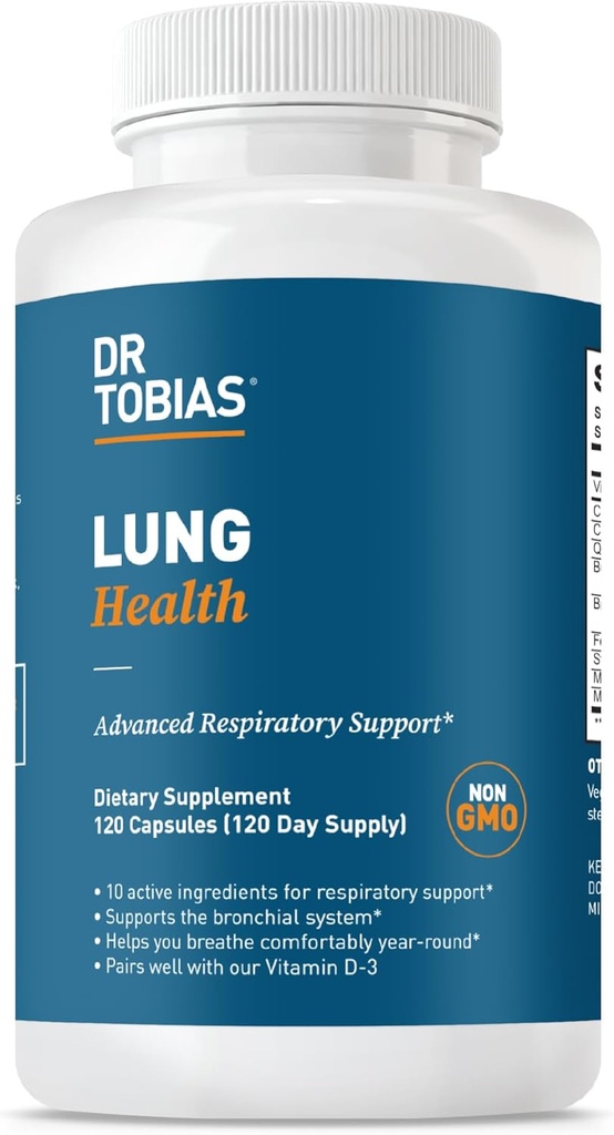 Dr. Tobias Lung Health Supplement with Vitamin C, Butterbur, Quercetin & Bromelain, Advanced Lung Cleanse Detox Formula for Bronkial & Respiratory System, Non-GMO, 120 Capsules, 120 Pelayan