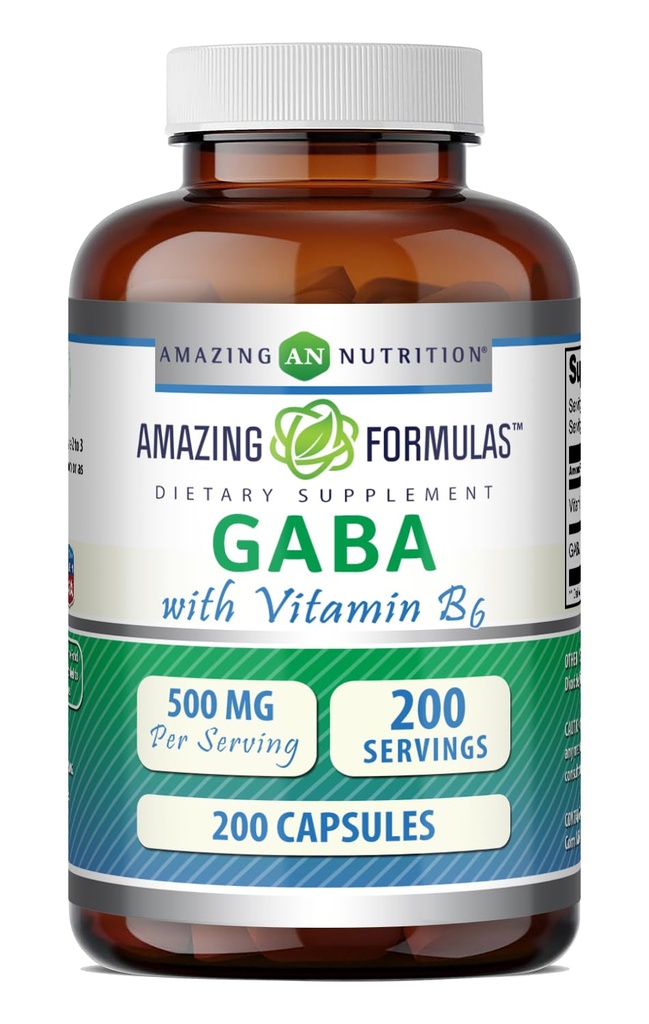 Menakjubkan Formula GABA dengan Vitamin B6 Suplemen 124; 500 Mg Per Serving £124; 200 Capsules 14; Non-GMO 124; Gluten Free 124; Dibuat di USA