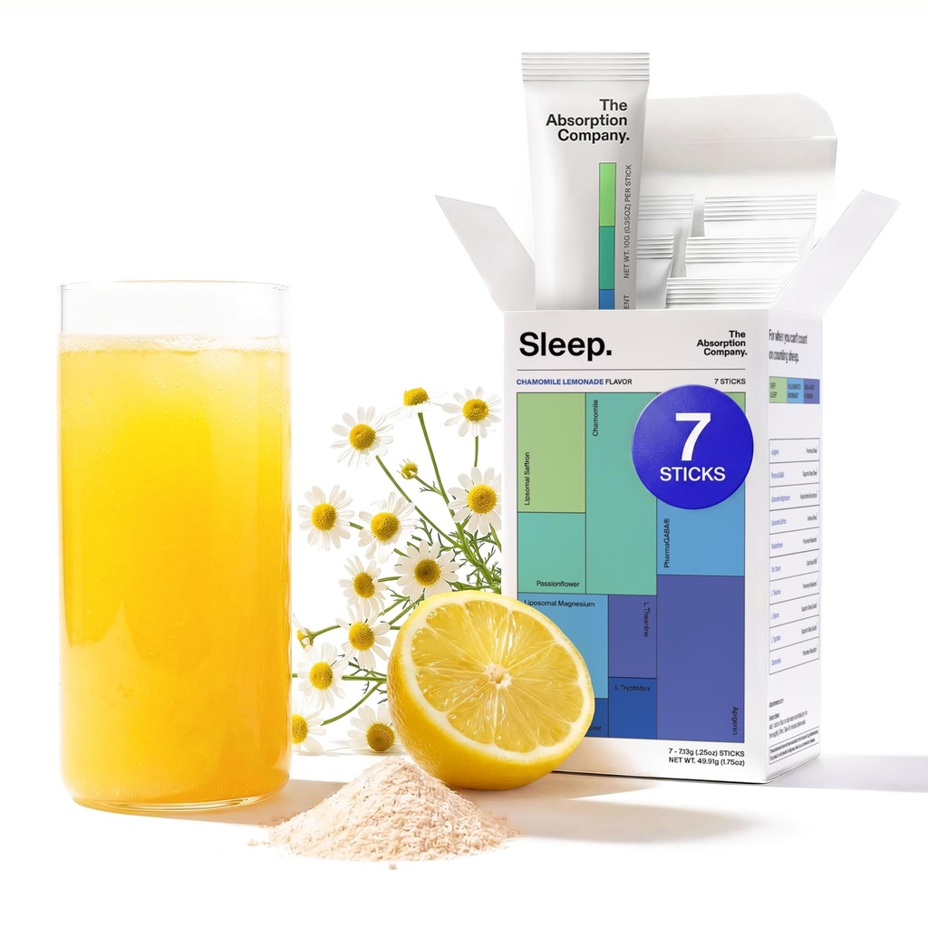 Sleep Aid Powder - Calming Drink for Deep Sleep with Liposomal Saffron, Magnesium & PharmaGABA Melonabin- Free Natural Supplemen Bebas untuk Mengurangi Stres dan Menimbulkan Quality Chamomile Lemonade 7 Sticks