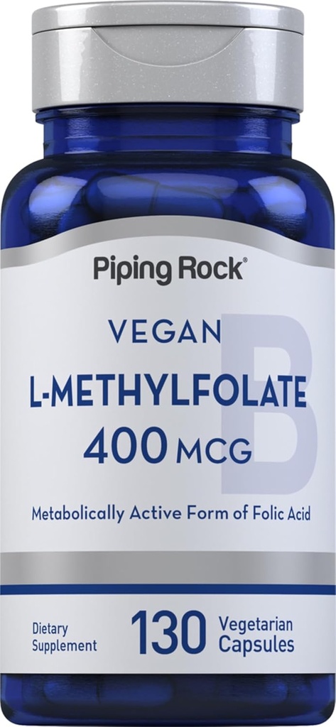 Piping Rock L MethylFlease Suplemen 126; 400 mcg 124; 130 Capsules 14; Vegetarian, Vegan 124; Non-GMO, Gluten Bebas