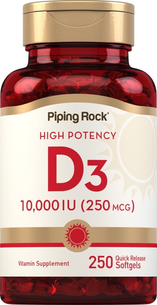 Piping Rock Vitamin D3 10.000 IU 124; 250 mcg 124; 250 Softgels 124; Potency Tinggi 124; Non-GMO & Gluten Free Suplemen