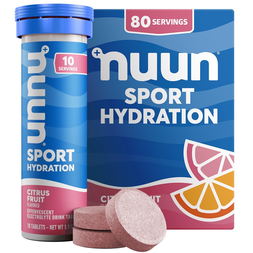 Nuun Sport Electrolite Tablet dengan Magnesium, Kalsium, Potasium, Chloride & Sodium, Gluten Free & Vegan, Citrus Fruit, 8 Pack (80 Servings Total)