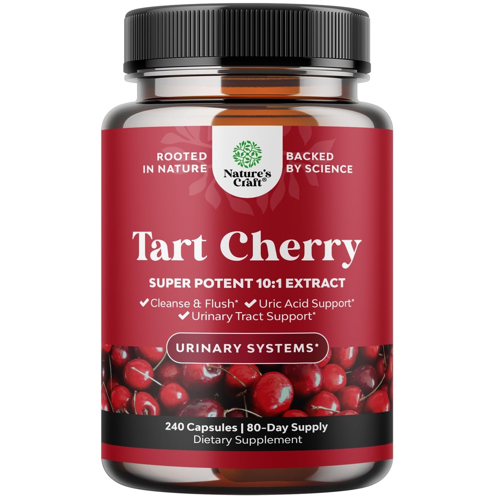 Ekstra Tact Cherry Capsules - Tart Cherry Extract Capsules 7500mg untuk Uric Acid Cleanse untuk Gout & Ginneys Dukungan - Fruit Extract Supplemen untuk Kesehatan Tract Uriner & Gabungan Dukungan - 240 Ct