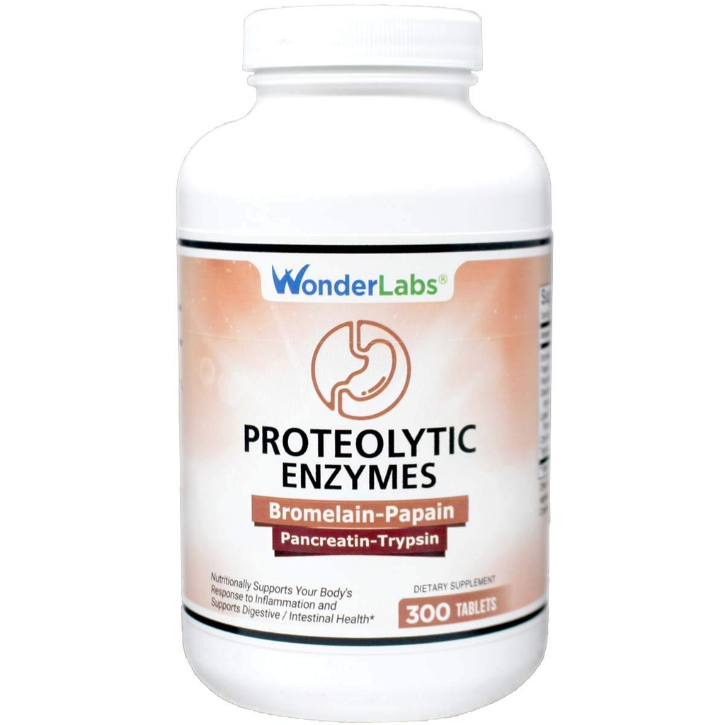 Laboratorium Wonder Protolytic Enzymes 124; Bromelain Papain Pankretin Trapysin 550 mg Total dengan Standardied Amylase, Lipase, dan Protease, 300 Tablet