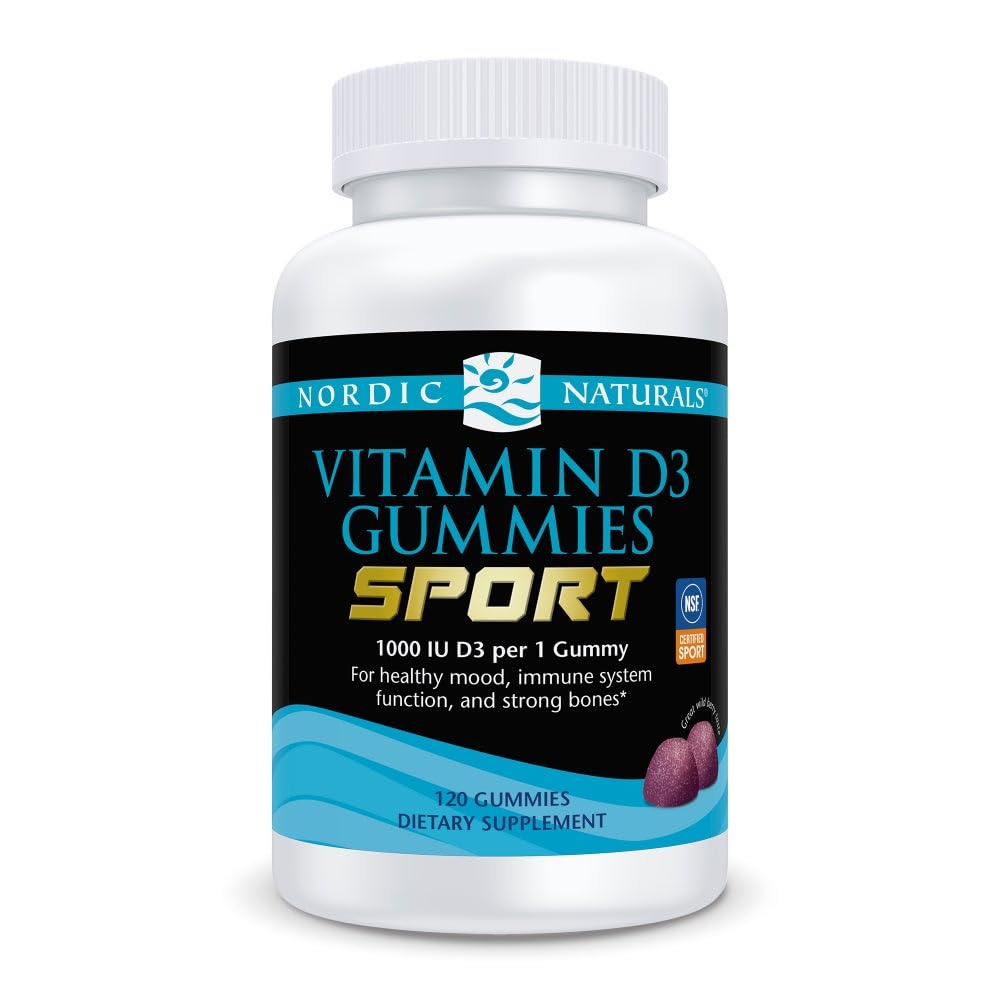 Nordic Vitamin D3 Gummies Sport, Wild Berry - 120 Gummies - 1000 IU Vitamin D3 - NSF Cerfured - Healthy Bones, Mood & Imune System Fungsi - NON-GMO - 120