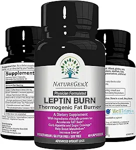Leptin Burner - Thermogenic Fat Burner, Appetite Suppresan, Energy Booster & Metabolism Booster untuk Weight Loss - Diet Pill That Work Fast for Women - 60 Slim Pills, Gluten Free