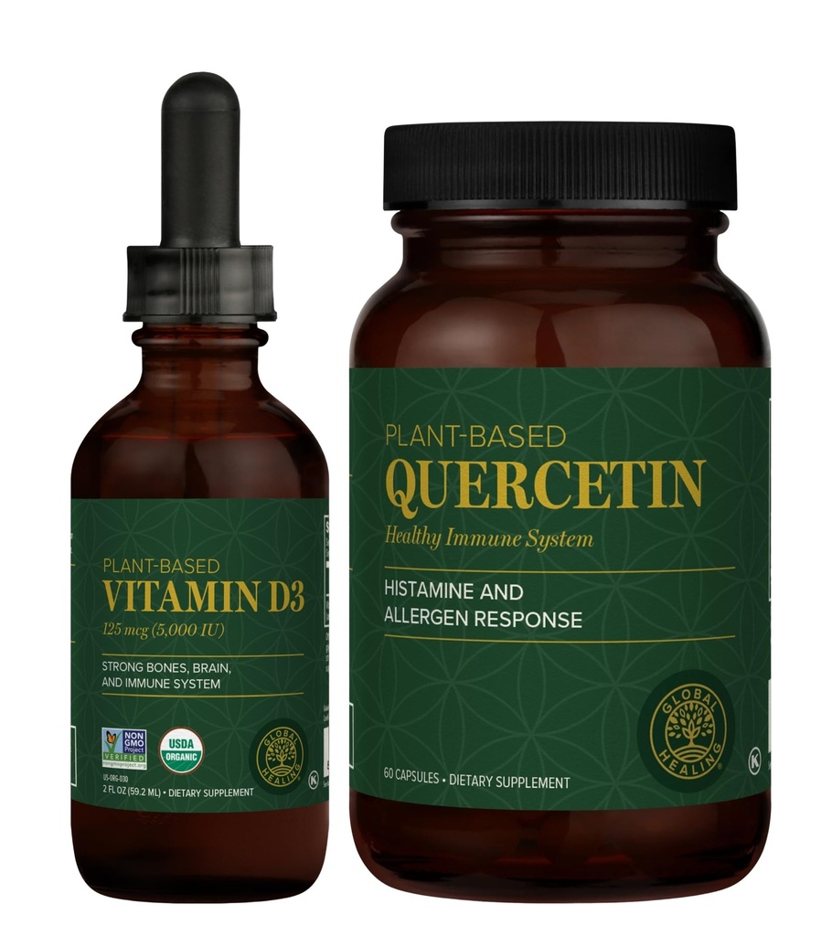 Global Healing Center - Vitamin D3 5000LU & Quercetin 250mg - Support Bones and Immune System, Respiratory Health