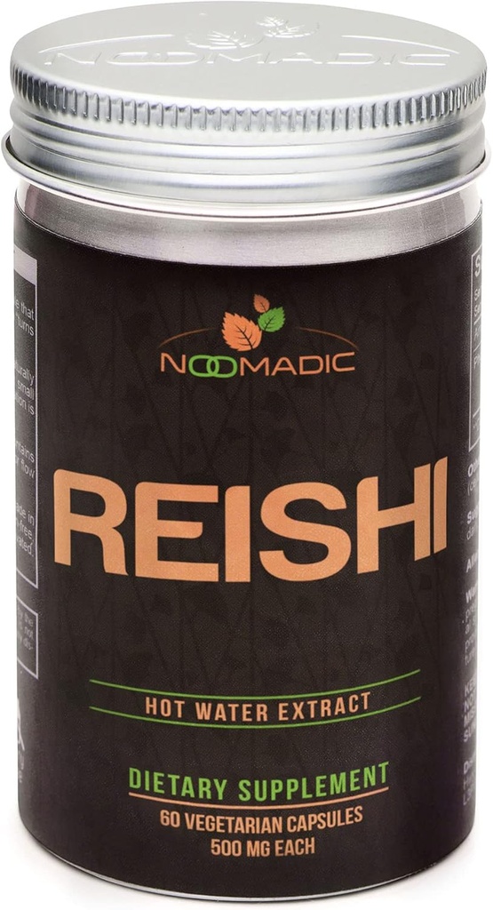 Noumadic Reishi Mushroom, 60 Capsules, 500mg Masing-masing, Jenderal Wellness & Longevity, Hot Water Extract, Fruiting Bodies, 30% Baek-Glulans
