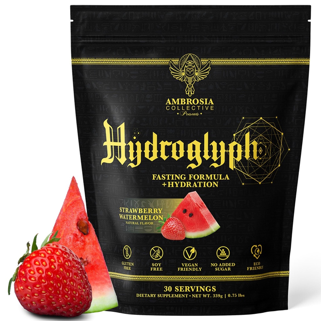Ambrosia Hydroglyph Intratracaring Formula mula w / BCAA + EAAA + Electrolite Hydration pooder untuk Melindungi Muscle Lean, 0g Sugar Fasting Hydration Minum Mix, Membuat w / Coconut Air (Strawberry Watermelon)