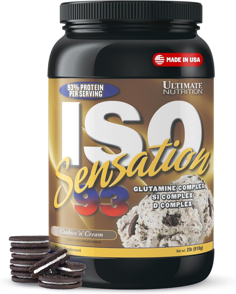 Isolat Whiy Protein Ultimate dengan Kompleks Glutamine, ISO Sensation 93 - Whiy Protein Pounder dengan Colostrum Ditambahkan Untuk Pemulihan Dienhanced, Immunity & Gut Kesehatan - Cookies N Cream, 2lbs
