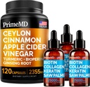 4 -in- 1 Liquid Biotin Collagen Keratin Saw Palmetto Drops (2 fl oz - 3 Pack) & 5 -in- 1 Cinnamon Ceylon w Turmeric & Ginseng Root (120ct) Bundle - Rambut, Skin, Nails, & Imune Support Supplemen