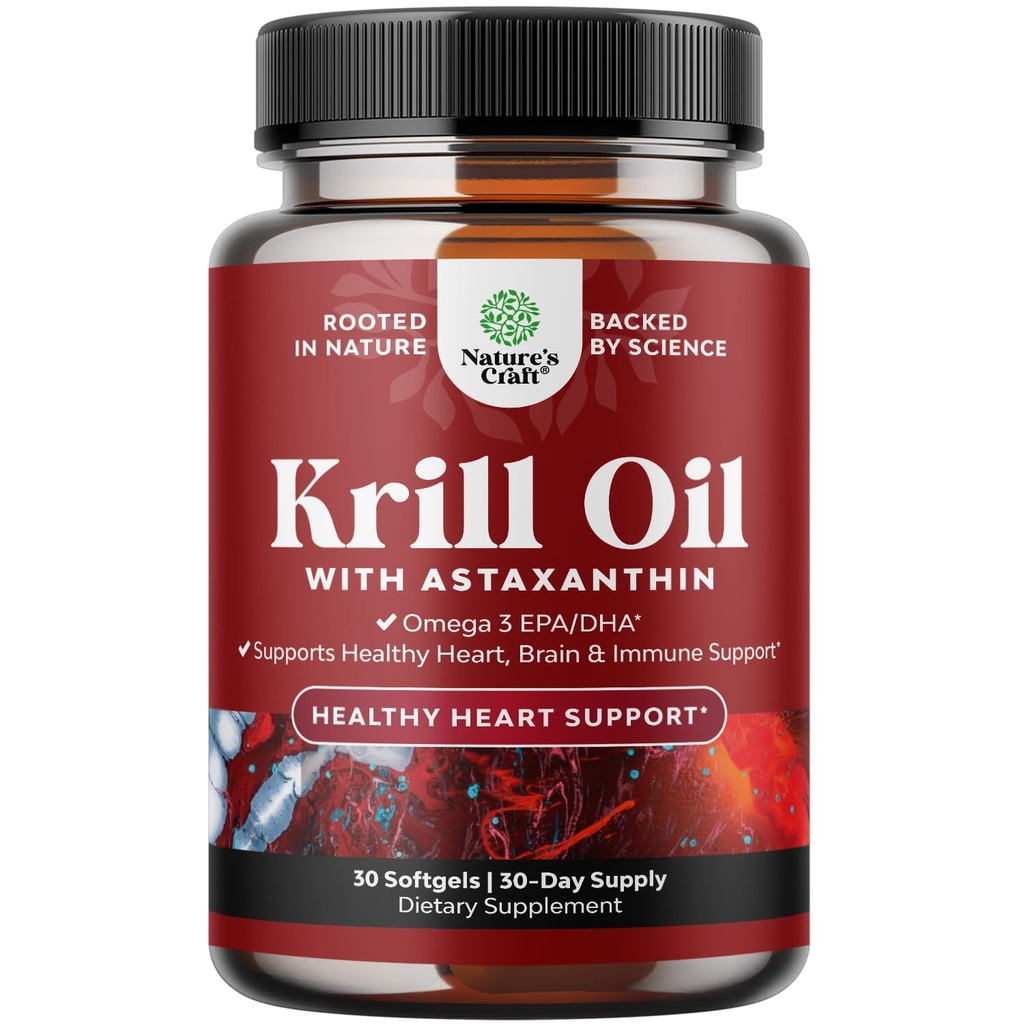 Krill Omega 3 Fish Oil Softgeels - Terkonsentrasi Krill EPA & DHA Oil Omega 3 Suplemen Perempuan & Men untuk Dukungan Imune, Otak & Hati Kesehatan - Acids Gendut Dibakar - 30 Cacah