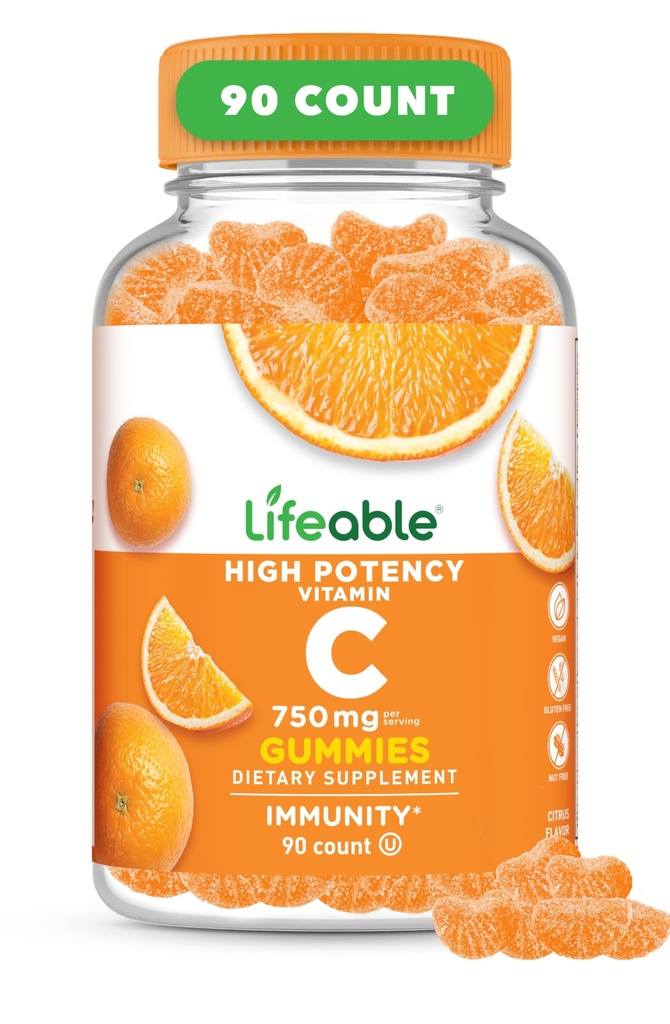 Lifeable Vitamin C Gummies untuk Dewasa 124; 750mg 124; Great Tasting Orange Flavor VIT C 124; Vegan Non GMO Vitamin C Chewable 124; untuk Hammune Dukungan 124; 90 Gummi