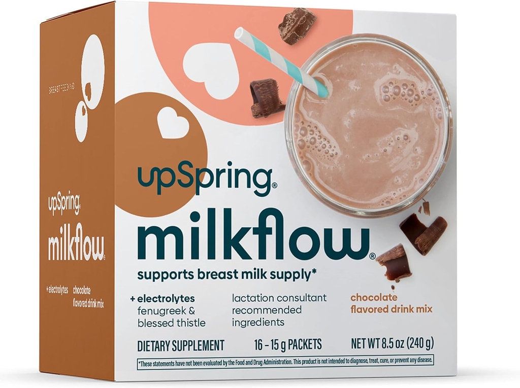 UpSpring Milkflow Electrolite Breathfeating Supplemen Minum Mix dengan Fenugreek 124; Chocolate Flavor 124; Suplemen Lactation untuk Supply Susu Sehat & Mengembalikan Elektrolit 124; 16 Minumannya