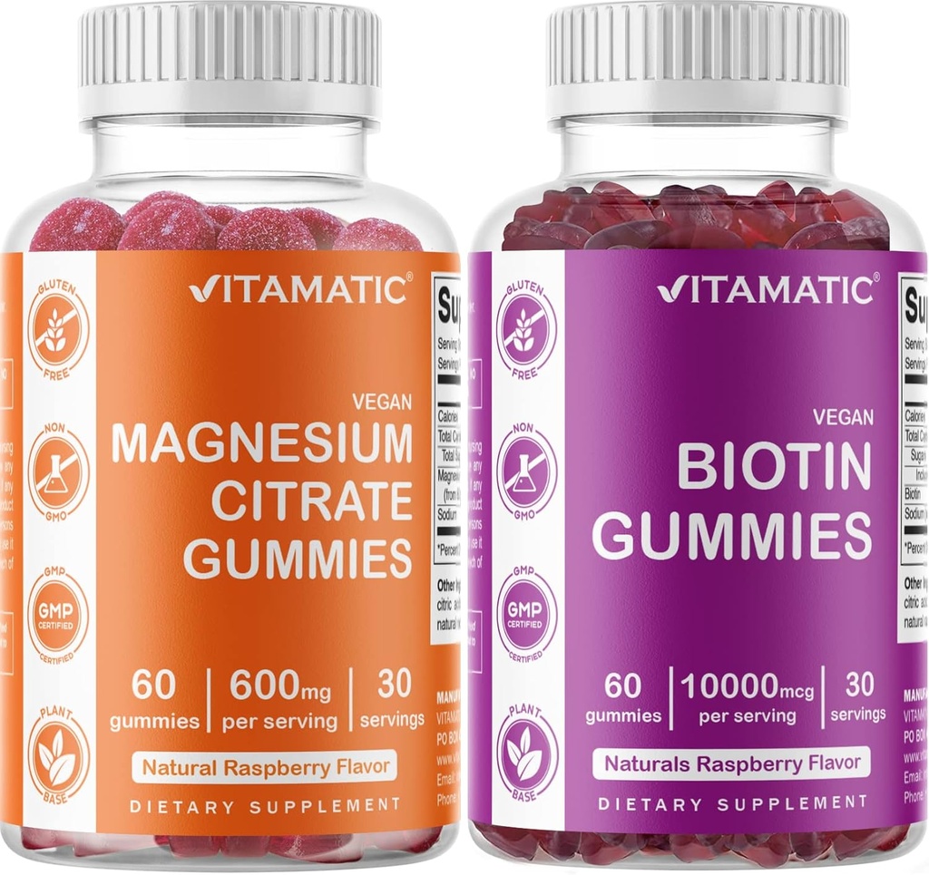Vitamin Magnesium Gummies & Biotin Gummies - 60 Vegan Count Masing-masing