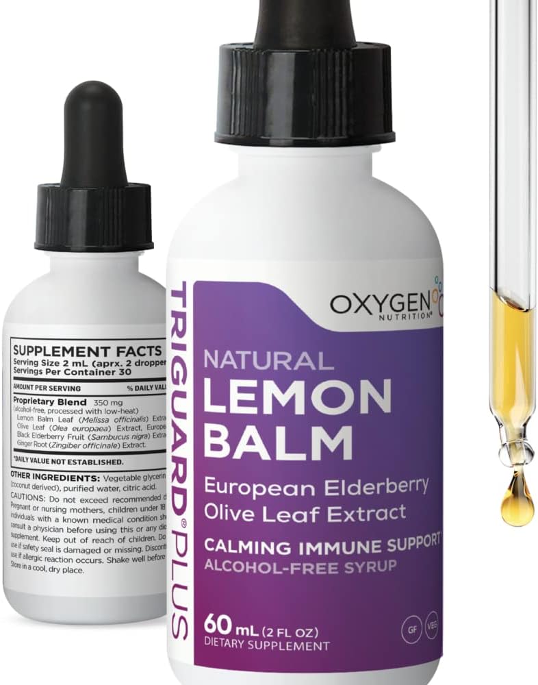 Triguard Lemon Balim Plus - Lemon Balm Ekstrak, Elderberry, Olive Leaf Extract Taincture 2, Nun-GMO; Untuk Calming, Stress Relief, Imune Dukungan dan Inflammation 124; Alcohol- Free, Non-GMO, dibuat di AS