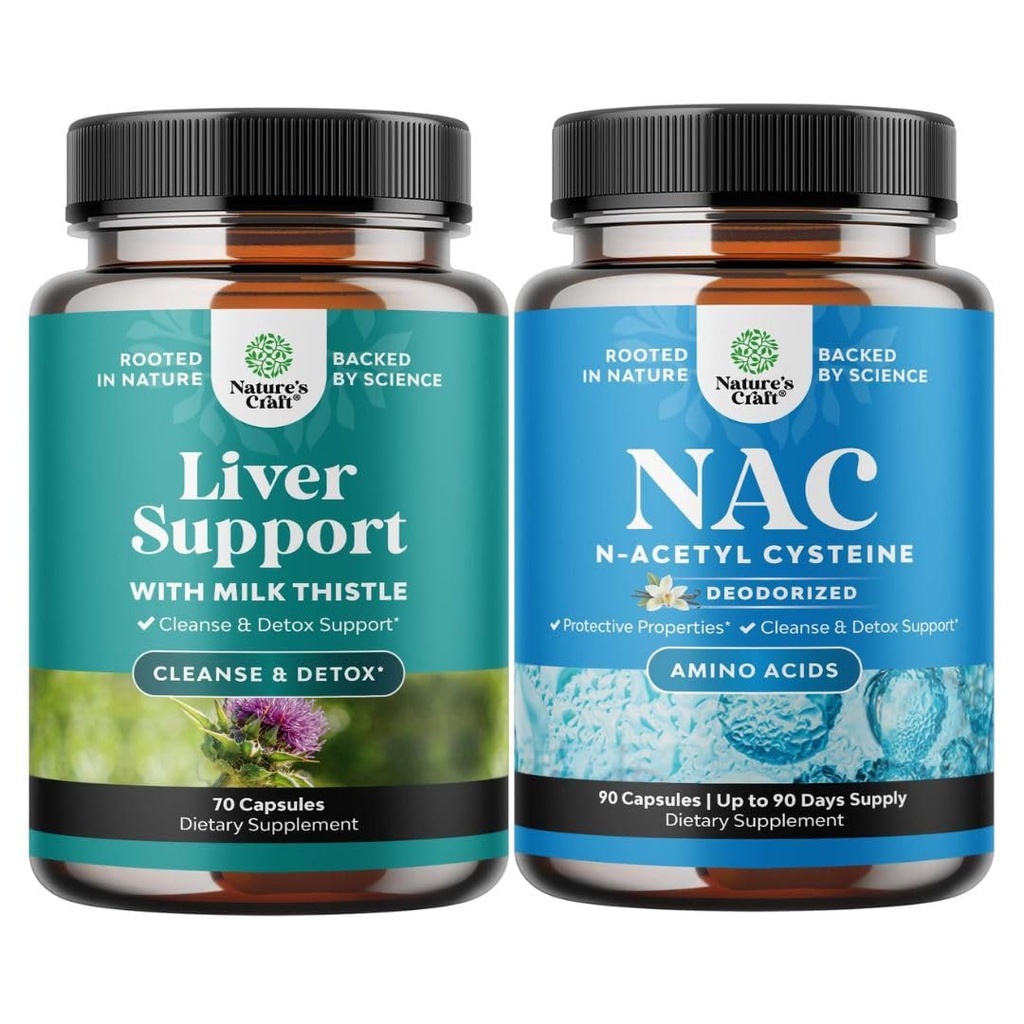 Bundle of Liver Cleanse Detox & Repair Formula dan NAC Suplemen N- Acetyl Cysteine 600mg - Herbal Liver Suplemen dengan Milk Thistle - Tinggi Absorpsi NAC 600 mg Capsules Glutathione