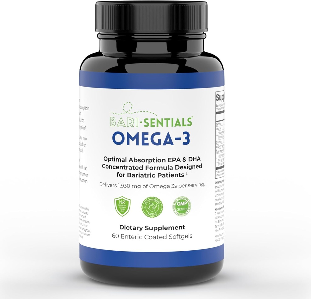 R-Kane Nutritional Barisentials Omega-3 Tambahan - 1.930mg EPA & DHA Per Servi- Dirancang untuk Bariatric Pati- High Absorpsi MAG-03 Technology - 60 Coated Softgels (Persediaan Bulan 1)