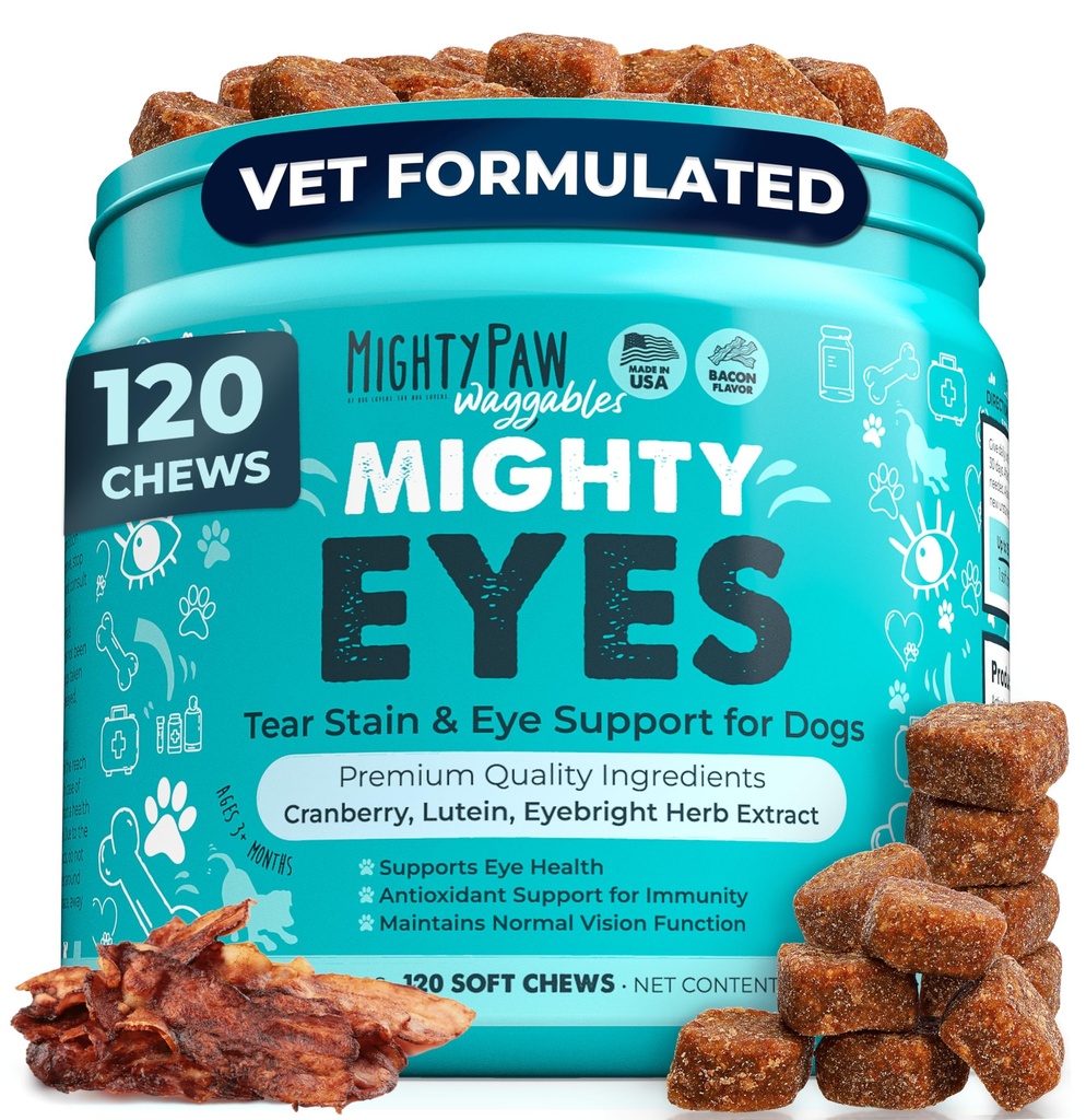 "Mighty Paw Waggables Eyes (Made in USA) Mata Lubricates, Dukungan Imune (120 Ct)