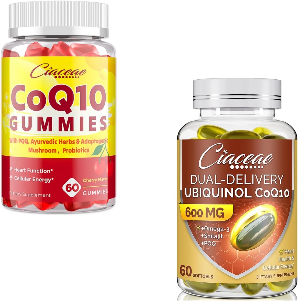 Ubiquinol CoQ10 600 MG 60 Softgels Bundle dengan CoQ10 Gummies 400 MG 60 Count