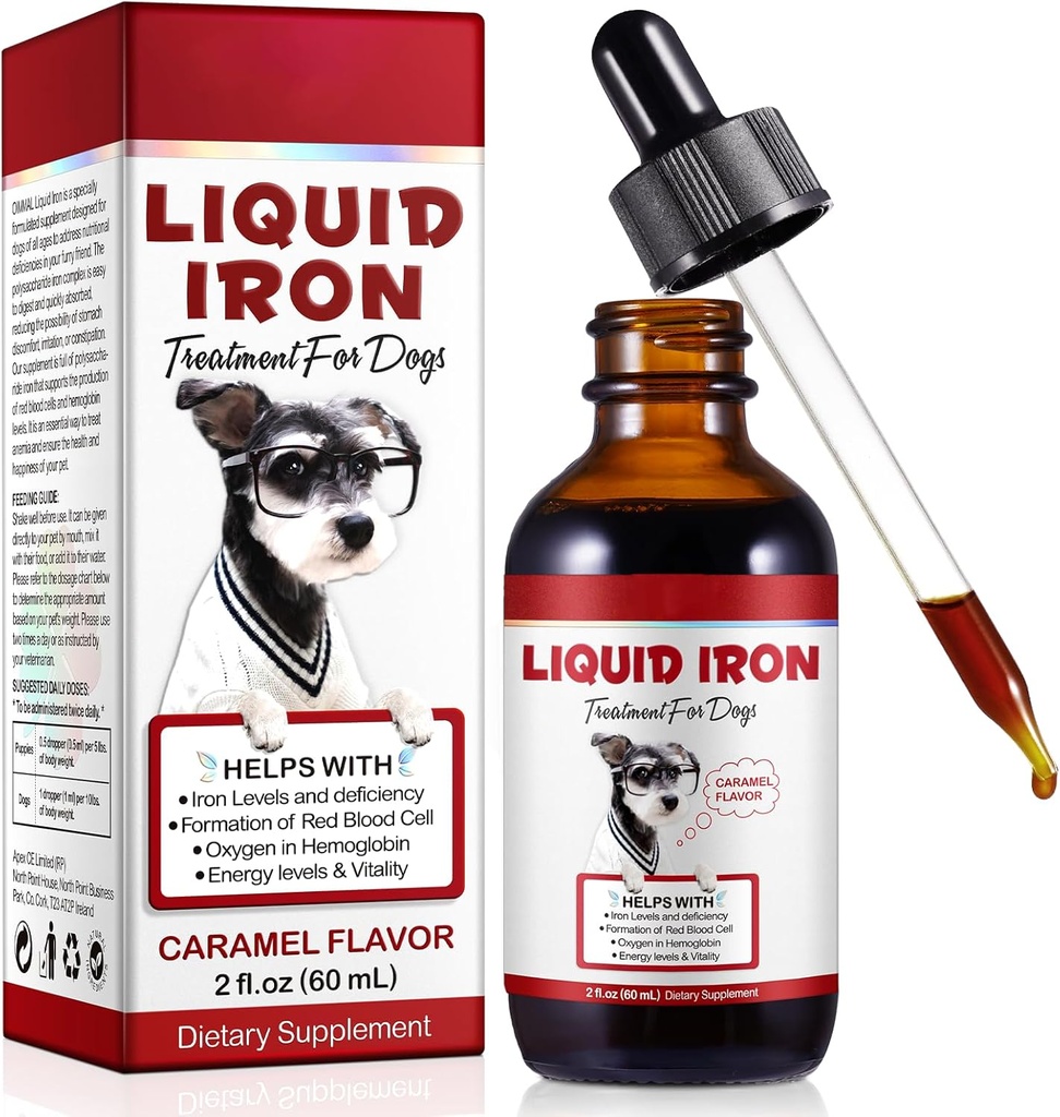 Liquid Iron Supplemen untuk Dogs, LiquiI Iron dengan Vitamin C dan B12, Supports Anemia, Low Enery Levels dan Letargy, Promes Blood Health, Membantu pembentukan Red Blood Cell