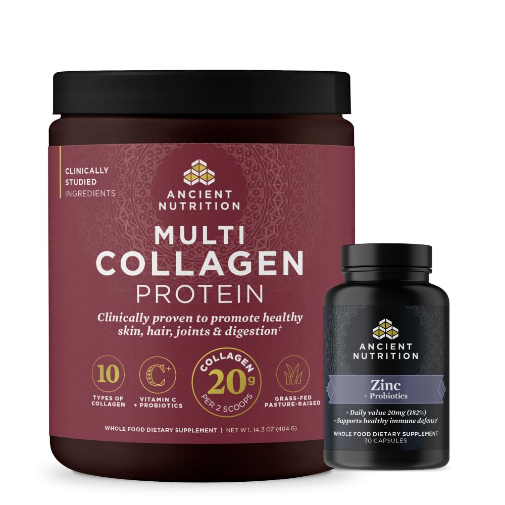 Nutrition Zinc Capsules kuno, 30 Count + Multi Collagen Protein Powder, Unflamited, 40 Servis