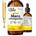 Wild & Organic Maca Ashwagandha Drops for Men and Women - Peruvian Maca Root and Ashwagandha Tincture for Overall Support - Vegan, Sugar & Alcohol- Free Extract Suplemen - 2 fl oz